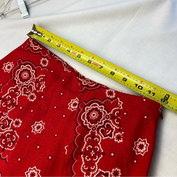 Vintage Cotton Canvas Patchwork Red Paisley Bandana Maxi Skirt - Picture 12 of 17